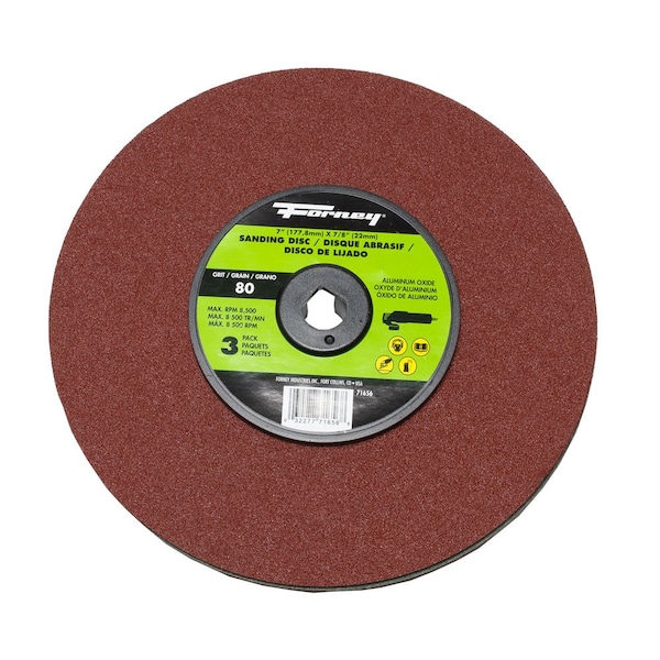 Forney Resin Fibre Sanding Disc, Aluminum Oxide, 7 in x 7/8 in Arbor, 80 Grit 71656 - main